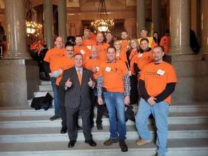 (L-R) Assemblyman Karl Brabenec and Town of Monroe Highway Superintendent James “Pat” Patterson with other local Highway Superintendents who traveled to Albany to lobby for increased funding for local roadways.