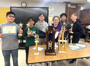 The Monroe-Woodbury Middle School math team members: Malik Ahmed, RJ. Andreala, Carter Person, Ava Sethna, Devansh Shah, and Jacob Yoon.