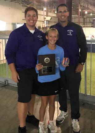 Seventh-grader Maeve Cassidy with Monroe-Woodbury Athletic Director Lori Hock and Tennis Coach Christopher Vero.