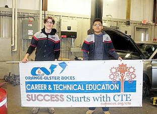 Ethan Ladka and Alexis Torres from Warwick Valley High School came in third place at the recent regional auto technology competition in Queens. Both Orange Ulster BOCES teams now advance to the state finals.