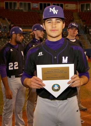 Crusader starting pitcher Nick Rivera (#5) also was given a tournament MVP award for his no-hitter in the championship game on Thursday.