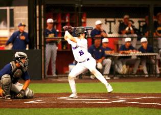 Crusader Catcher Joey Bauer at bat.