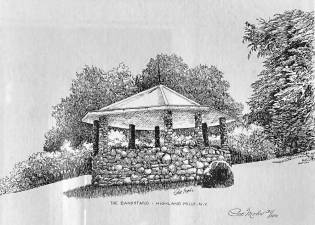 “The Bandstand” in highland Mills, a pen and ink drawing by Pat Mohr.