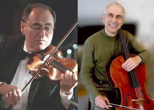 Violinist Mikhail Kopelman, former leader of the Tokyo and Borodin string quartets, and cellist Yosif Feigelson, an international soloist and the artistic director of Kindred Spirits Arts Programs