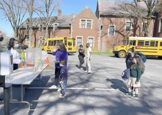 More than 120 cups sold and more than $600 raised during the contact-free Lemonade Stand Against Racism project held April 26 at Tuxedo Park School. Photo provided by TPS.