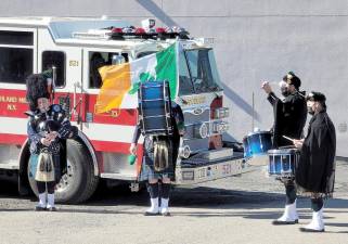 Ancient Order of Hibernians (AOH), who wholeheartedly agreed to meet at the Central Valley Firehouse and be recorded while performing their spirited bagpipe renditions in traditional garb. Photos by Linda Mastrogiacomo
