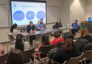 Three working nurses shared their experiences with Mount Saint Mary College students during a recent panel on campus.