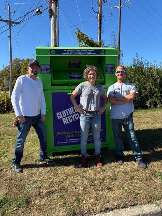 From left: Trevor Cochrane, chief operating officer of Clothes Bin LI Franchisee Operations; Straus News Deputy Publisher Becca Tucker; Robert Colucci, Clothes Bin LI operation specialist.