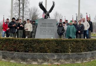 Scouts and leaders of Troop 440 were joined by Monroe Town Supervisor Tony Cardone on Saturday, Dec. 18, at the Wreaths Across America event at the Orange County Veterans Cemetery in Goshen. Steven Thau/Troop 440.