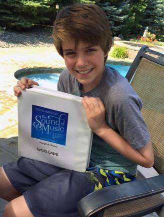 Chester resident Jeremy Lanuti shows off the script to the national Broadway tour of The Sound of Music. He plays the &quot;swing&quot; roles of Kurt or Friedrich.