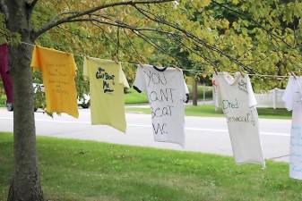 Pictures of the Clothesline Project at the Government Center.