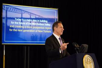 New York Gov. Andrew Cuomo announces the completion of the $150 million Woodbury Transit Hub project Thursday, Nov. 14.
