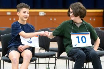 Luke Hand (No. 3) of C.J. Hooker Middle School won the 2026 Orange County Regional Spelling Bee after a tie-breaking written test. Rex Heymer of Warwick Valley Middle School (No. 10), took second place.