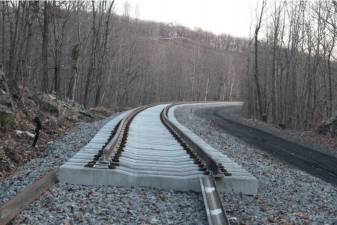 The end of the tracks on the Lackawanna Cutoff, near Lake Lackawanna in Byram Township, N.J. These tracks are being extended to Andover, N.J., and perhaps all the way to Scranton, Pa. (Photo by Chuck Walsh)