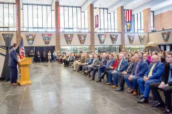 U.S. Rep. Pat Ryan speaks to the crowd during his inauguration last Sunday hosted at the United States Military Academy at West Point. Ryan is the first West Point graduate to represent the academy in Congress. Photos by Sammie Finch