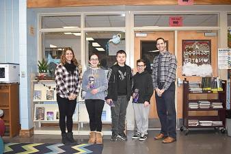 From left: Karen Segall, Guidance Counselor; 6th Grade: Giuliana Burek; 7th Grade: Matthew Fuentes; 8th Grade: Ian Mayer; Christopher Berger, MWMS Principal