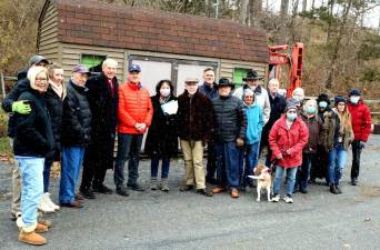 Town of Warwick officials, members of the Warwick Valley Chamber of Commerce, staff, volunteers and longtime supporters and contributors to the Warwick Valley Humane Society join Suzyn Barron, president of the Warwick Valley Humane Society and Town of Warwick Super Michael Sweeton (center) to celebrate groundbreaking for the new animal shelter.