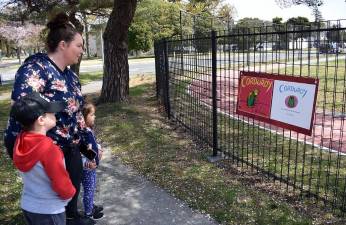 An example of a Story Walk placed on a fence at a school for children of U.S. military personnel in Japan.