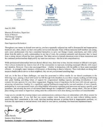 Letter from State Sen. James Skoufis to Monroe Supervisor Maureen Richardson.
