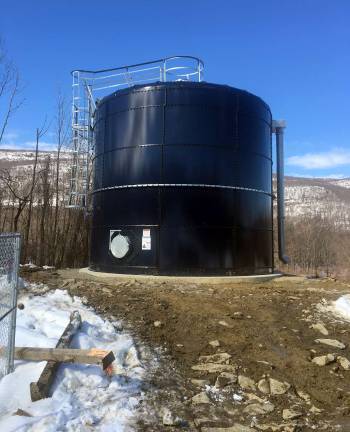 The big water tank at a well in the Mountainville section of Cornwall. It has been connected to Kiryas Joel by the first seven miles of a 13.5-mile pipeline that could become operational and provide water to the village by June.