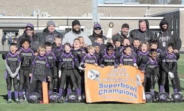 First row, from left: Zander Shepard, Xavier Vasquez, Aidan Halfon, Rowan Durkin, Fionn Healy, Justin Halfon, Aryston Ramphal, Maddox German, Jayden Ramphal and Lee Nagapen. Second row: Colin Frees, Paulie “Rhino” Bueti, Mathias Deleon, Andre Robinson, Joey Baur, Mikey Monda, Dylan Speca, Colin Ginty, Luke Carreras and Jake Thomas. Top row: Coaches Mike Halfon, Jim Durkin, Mike Deleon, Rob German, Rich Monda, Tom Ginty and Jon Nagapen.