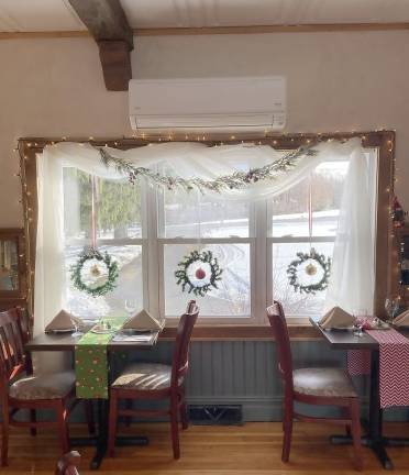 The holiday window treatments.