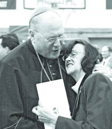 Photo by Ed Bailey There seemed to be few if any conversations with Cardinal Timothy Dolan last week at Sacred Heart Parish in Monroe that did not involve a smile or a moment of laughter.