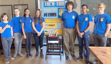 Left to right: Sean Fallon,(Minisink); Jamie Curtis, (Warwick); Swathi Sathiyamoorthy, (Monroe-Woodbury); Kahlan Fallon, (Minisink); Aiden Woods, Captain (Warwick); Ashok Sathiyamoorthy, FTC Dean’s List Finalist (Monroe-Woodbury); Zach Polski, (Warwick); absent: Ronan Patel, FTC Dean’s List Semi-Finalist (Monroe-Woodbury)