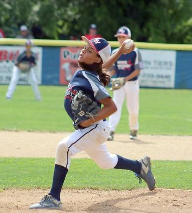 Mikey Monda pitching in game one.