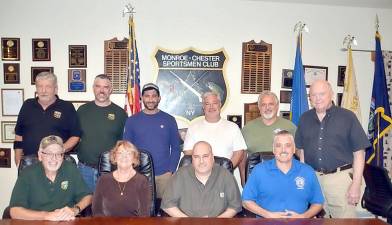 The voting for Monroe-Chester Sportsmen Club officers and new board members began online and then concluded at the club’s September meeting. Seated left to right are: Roy Zucca, president; Diane Bramich, vice president; Dom DiMare, secretary; and John Mooney Jr., treasurer. Standing left to right are new board members: Jim Malkmus, Kevin Faith, Alex Adamo, Ralph Conetta, Perry Ragusa and Lloyd Jeffords. Photo by Ed Bailey.