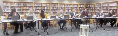 From left: Board members Felicia Sheehan, Pam Lutfy, Jessica Decker, Jack Fisher (president), Corey Homer, Derek Smith, and Brain Carso, and solicitor Ashley Zimmerman (Photo by Frances Ruth Harris)