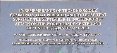 The Sept. 11 commemoration plaque in the Village of Monroe.