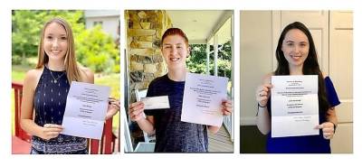 Women of Woodbury is pleased to announce the 2020 High School Scholarship Awards to the following Monroe-Woodbury students: Alexis Berges, who will be attending Binghamton University; Brett Laderman, who will be attending the University of South Carolina; and Julia Kavanagh, who will be attending Sacred Heart University. Three outstanding students have received an award of $750 each. (Photo provided by Susan Vrana, Women of Woodbury chairperson.)