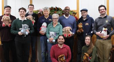 Sen. Skoufis’ team in the Village of Monroe with Monroe and Harriman officials before this year’s annual stuffed animal giveaway.