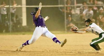 Arianna Exarchakis was thrown out when she tried to stretch her single to a double in the sixth inning. Photos by William Dimmit.