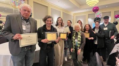 <i>The Photo News’ </i>team took home top awards from the New York Press Association’s Better Newspaper Contest last week. Left to right: Editor Keith Kelly, Deputy Publisher Becca Tucker, Senior Graphic Designer Megan Bowen, Reporter Molly Colgan, Publisher Jeanne Straus, Director of Design Christina Scotti, Business Manager Ann Marie Vitoulis, Senior Account Executive Terry Reilly and Account Executive Scott Petrie.