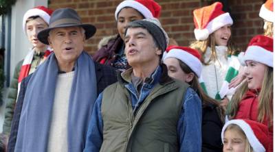 Actors Bruce Campbell and Peter Gallagher appear in the Hallmark movie, “One December Night,” with extras from the Village of Goshen.