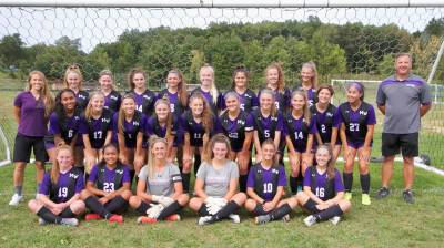 Photos by William Dimmit The 2019 Monroe-Woodbury Varsity Girls Soccer team: Front row, from left to right: Marissa Key, Teyha Harvey, Angela Fini, Chloe Kensell, Alexis DeLeo and Shannon Dove; second row, from left: Kayla Harvey, Abigail McCleary, Kaelyn Salatto, Liz Allen, Josephine Sorce, Kayla Bauer, Emily Dorico, Colleen Cytryn, Anna Maggi, Julia Tycott and Head Coach Bill Mpasiakos; and back row: Assistant Coach Kate Santoianni, Katherine Mullins, Emily Dovico, Cassie Hiner, Gabrielle Mpas