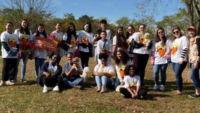 From left: Chanju Kim, EunBin Kim, Eonbi Choi, Annie Dwyer, Boyoon Han, Chris Zacatelco, Sophia Aulogia, Emma DeRosa, Isabella Dushaj, Ariana White, Katie Conroy, and Carissa Jachcinski. Bottom row: Alyssa Smith, Adriana Pratti, Nia Garcia and Alexandria Redd, and furry friends.