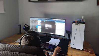 One of Jesse Sanchez’s children at his home setup for virtual learning. (Photo provided)