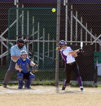 Jackie Burke gets one of her two hits on the day.