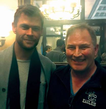 Orange County Deputy Commissioner of Emergency Services Alan Mack (right) and actor Chris Hemsworth together in New York City on Monday, Jan. 15.