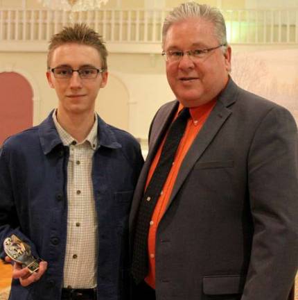 John Uhelsky from Monroe-Woodbury High School with William J. Hecht, OU BOCES district superintendent.