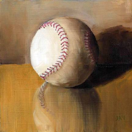 The painting of oil on panel by John Andrews is entitled &quot;Softball Reflections.&quot;