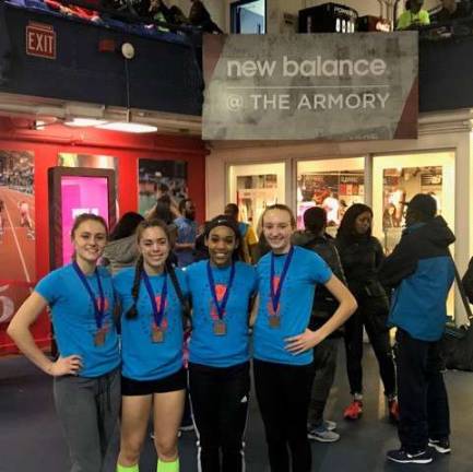 Kristin Lubeskie, Jody Smith, Rachel Gutierrez and Jessica Pidgeon finished third in the Sprint Medley Relay at the New Balance Games in the NYC Armory on Jan. 20. The Sprint Medley consists of 100m, 100m, 200m and 400m legs.