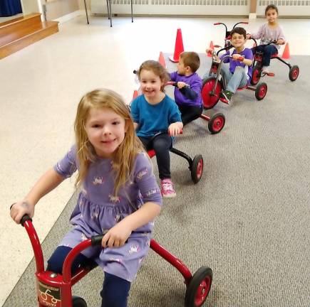 Mrs. Kathleen Dwyer's class gets ready to start: From left to right are: Lillian McNamara, Natalie McKay, Liam Philips, Dominic Squeglia and Mina Bellber.