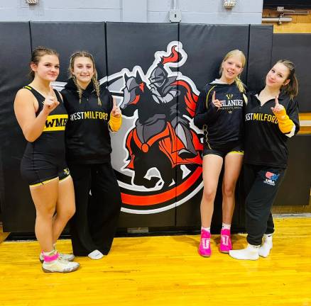 Taylor Keegan, Maddie Hammett, Ariana Canipe and Jackie Sloan are victorious in last year’s matches against Lakeland.( Photo by Lauren Hammett)