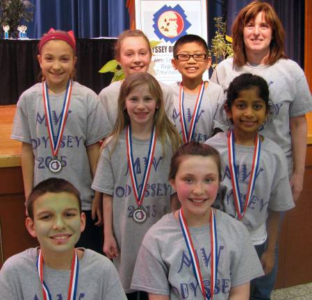 The Central Valley team: From left to right are Dylan Wright, Cassidy Stella, Kacie Burke, Audrey Whitfield, Emma Shae Filonow, Nicholas Lai, Isabelle Varghese and Coach Lauren Phillips.