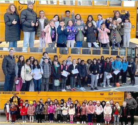 Central Valley Elementary School Bus #611, Monroe-Woodbury Middle School Bus# 594 and Sapphire Elementary School Bus #628 are the Monroe-Woodbury School District’s Buses of the Month for January. Photo composite provided by Carole Spendley/MWSD.