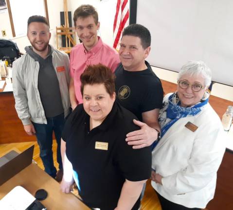 From upper left and going clockwise, Dutchess County Legislator and Town of Wappinger Historian Joey Cavaccini, Alex Prizgintas, Paul DiMarco, Wappinger Historical Society President Beth Devine and Wappinger Historical Society Trustee Danielle Masterson.